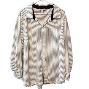 Rachel Zoe Women Long sleeve button up Striped dress Shirt collared cuff size 3X